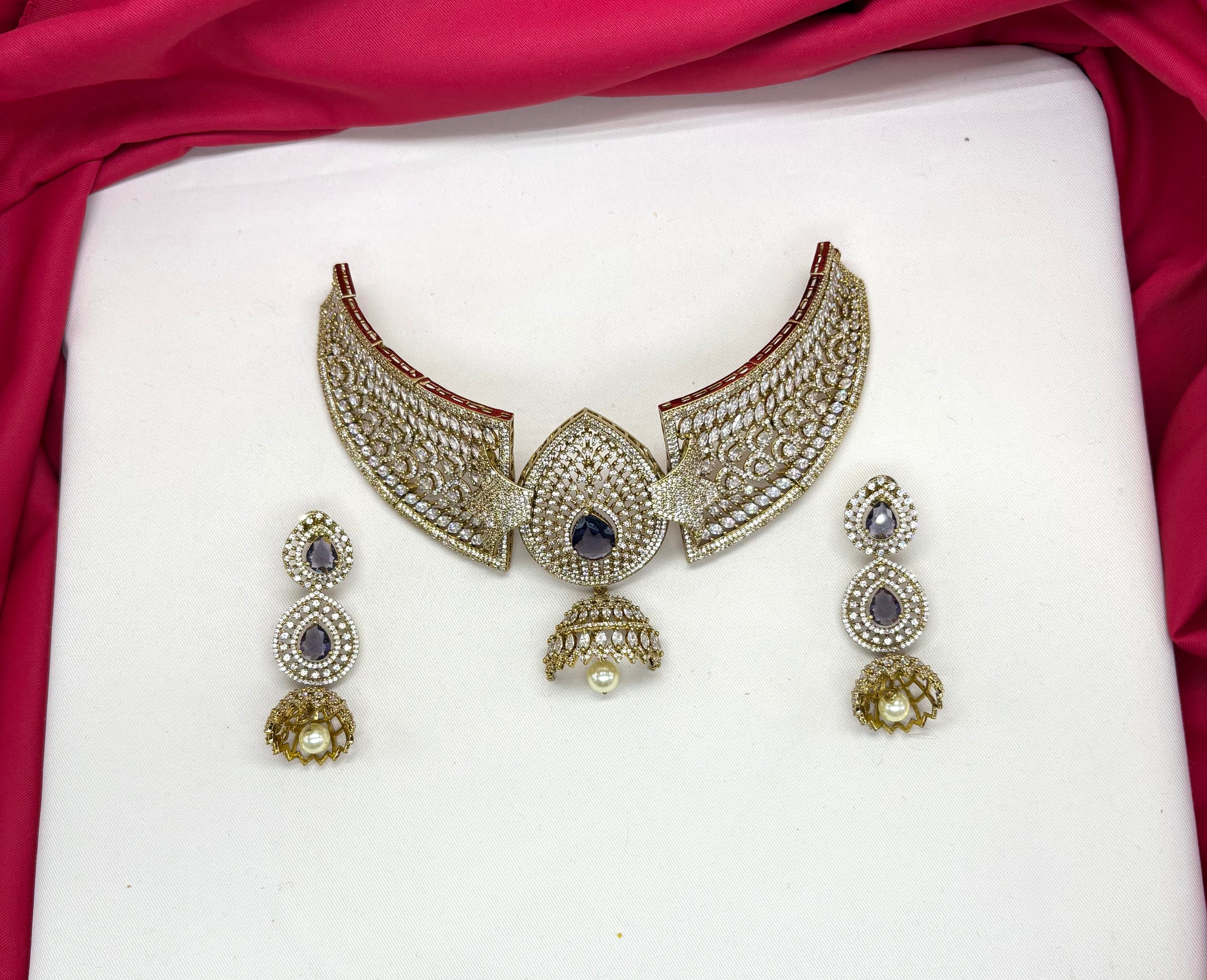Victorian finishing American Diamonds with Purple stones Choker