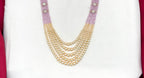 Premium Cubic Zirconia Baby-pink beads and pearls AD with flowers design small locket Mala for Unisex