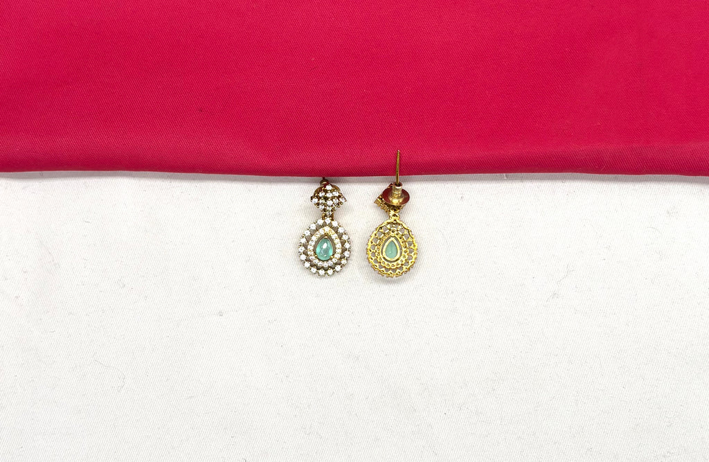 Victorian finishing American Diamonds with Central mint-Green  Stone Short Necklace