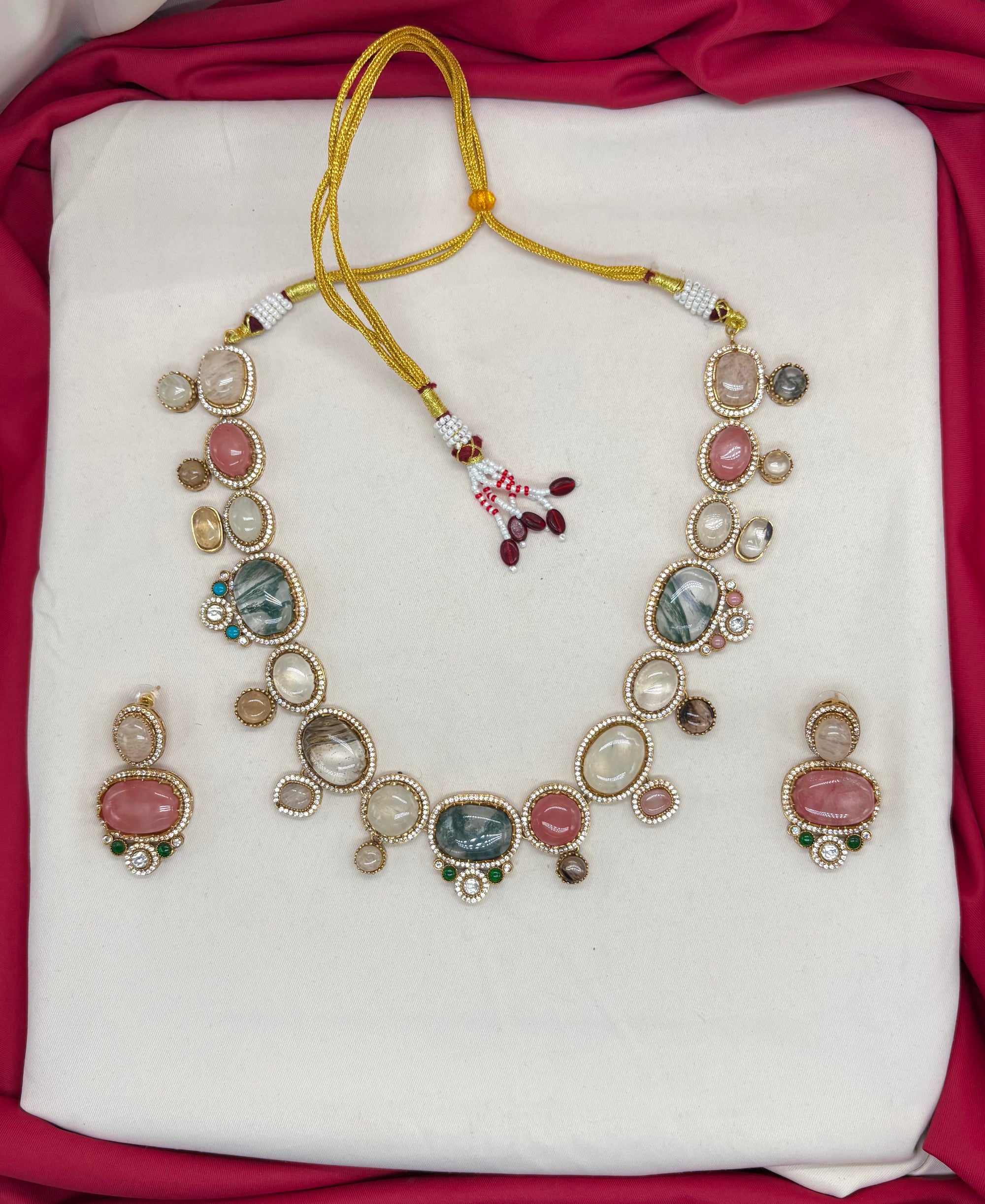 Ruby Raang multi-stone and mossainite Stone Necklace