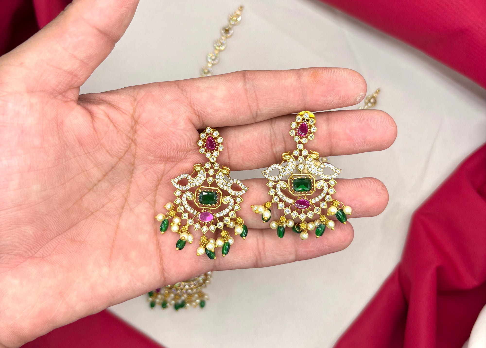 Matte finishing multi stones two layered Short Necklace