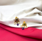 Kempu jadau Flower design dangling Purple stone drop Earring