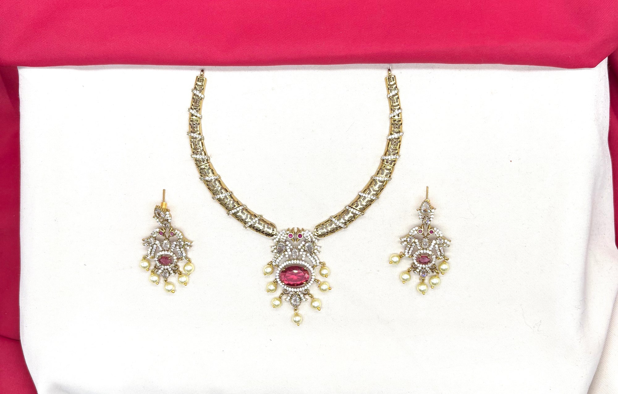 Victorian finishing peacock design with Red stone Kanti Short Necklace