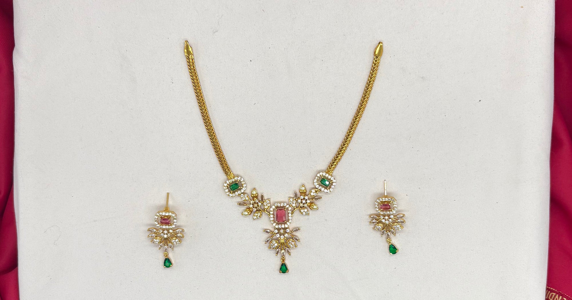 American Diamond Zirconia
Multi-stone Studded Floral Short Necklace