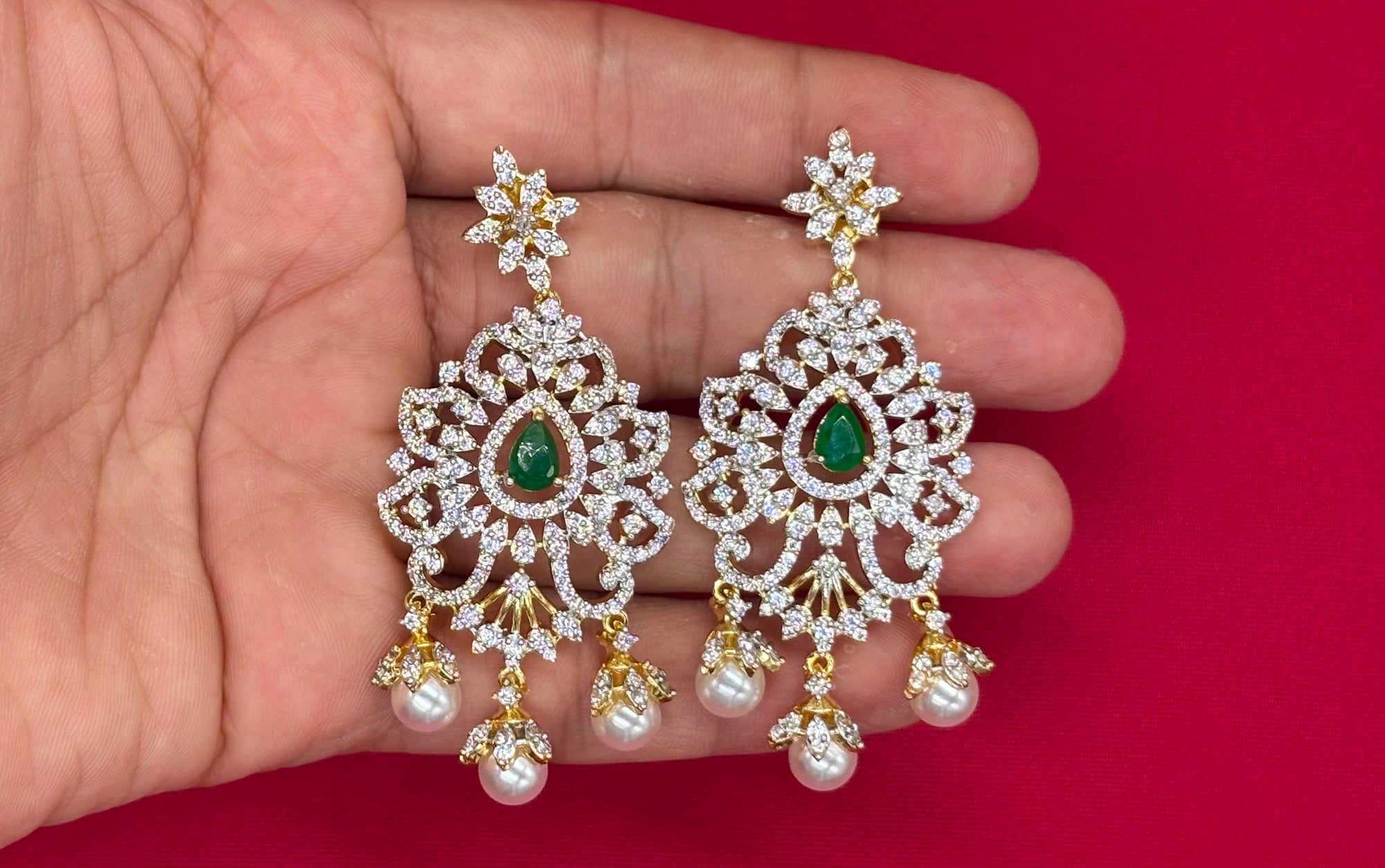 Ad Stones G.J polish Detachable With Green stones Long Haram