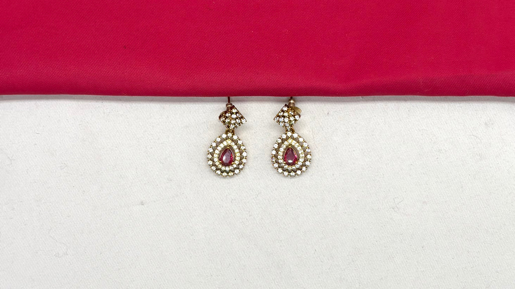 Victorian finishing American Diamonds with Central Red Stone Short Necklace