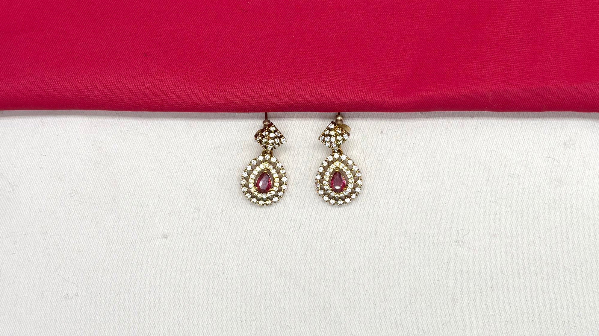Victorian finishing American Diamonds with Central Red Stone Short Necklace