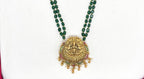 Handmade Rani-Haram with Green beads Lord Lakshmi design with flowers Golden Balls