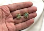 Victorian finish American Diamonds with mint-Green stone stud Earring