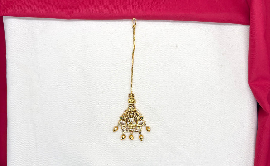Matte finishing American Diamonds Lord Lakshmi Golden Balls Maang Tikka