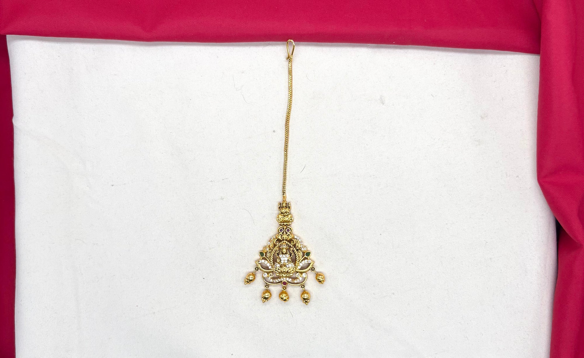 Matte finishing American Diamonds Lord Lakshmi Golden Balls Maang Tikka