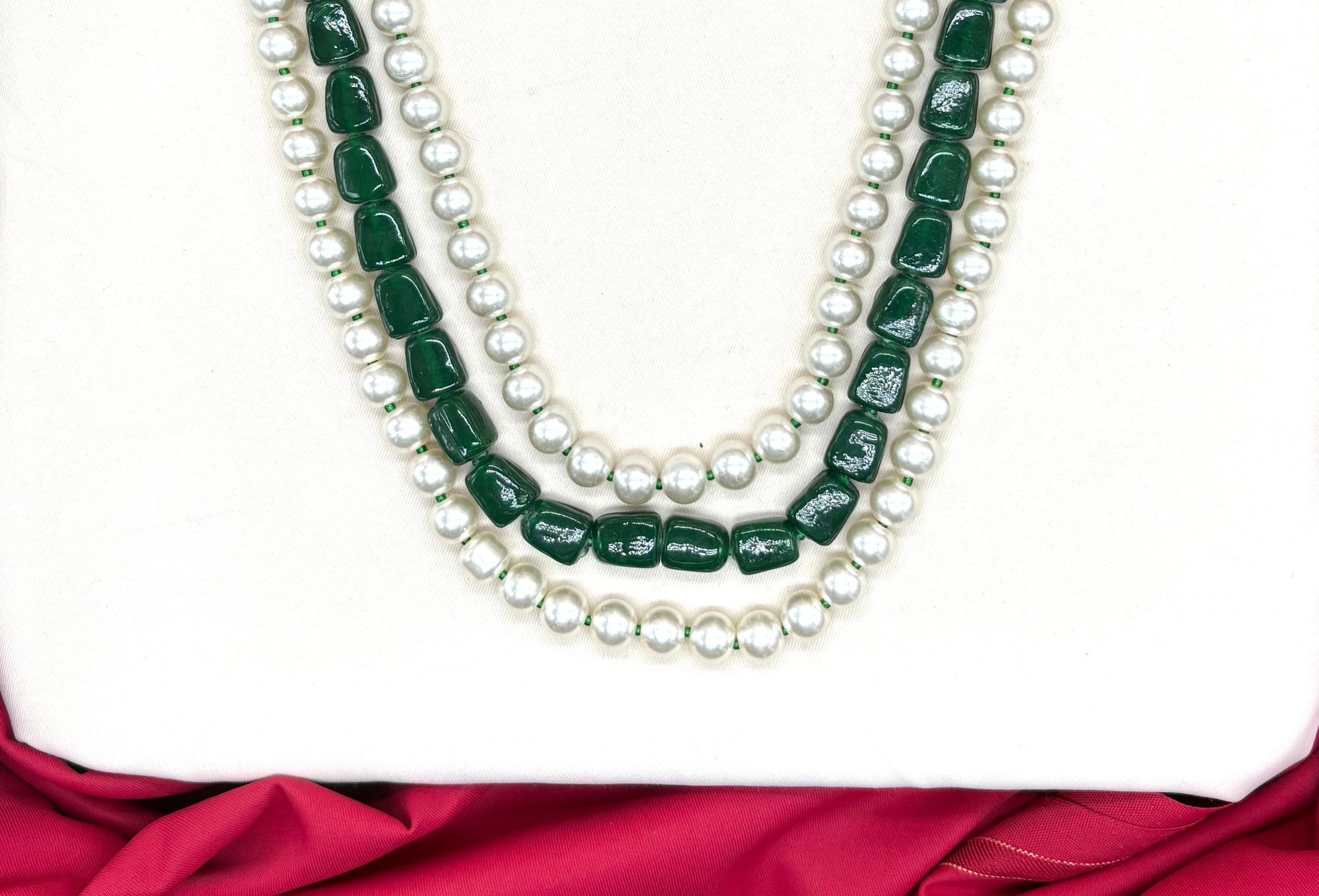 Premium Green Beads and Pearls Layered Unisex Mala