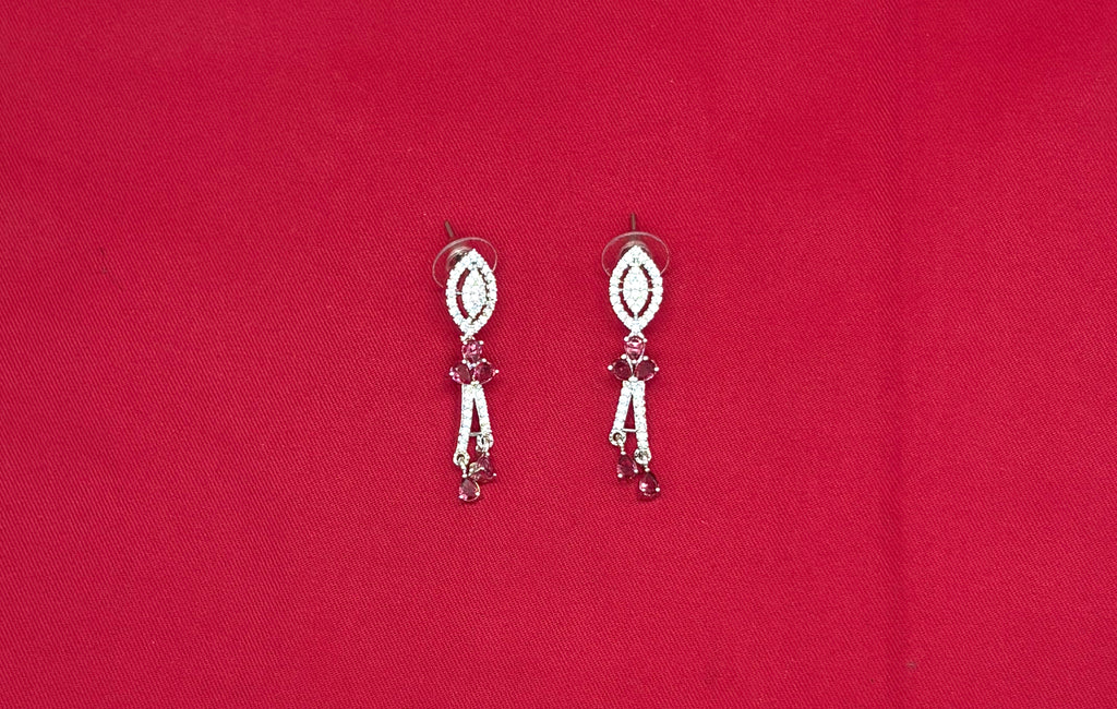 Silver American Diamonds stones deep ruby-red teardrop and floral-shaped stones Short Necklace