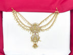 Matte finishing peacock design with multi-stones and white pearls Jadai Billai