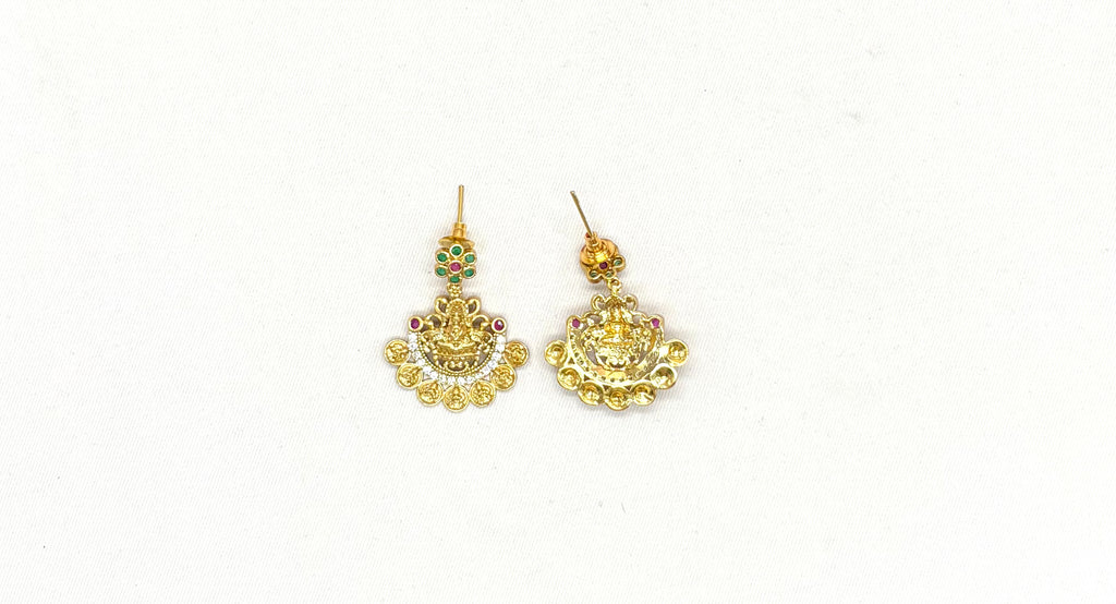 Matte finishing lord Lakshmi leaf with Ad stones Long Haram