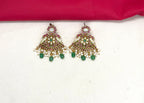 Jadau Kundan Guttapusalu with Green Beads peacock-design  Short Necklace