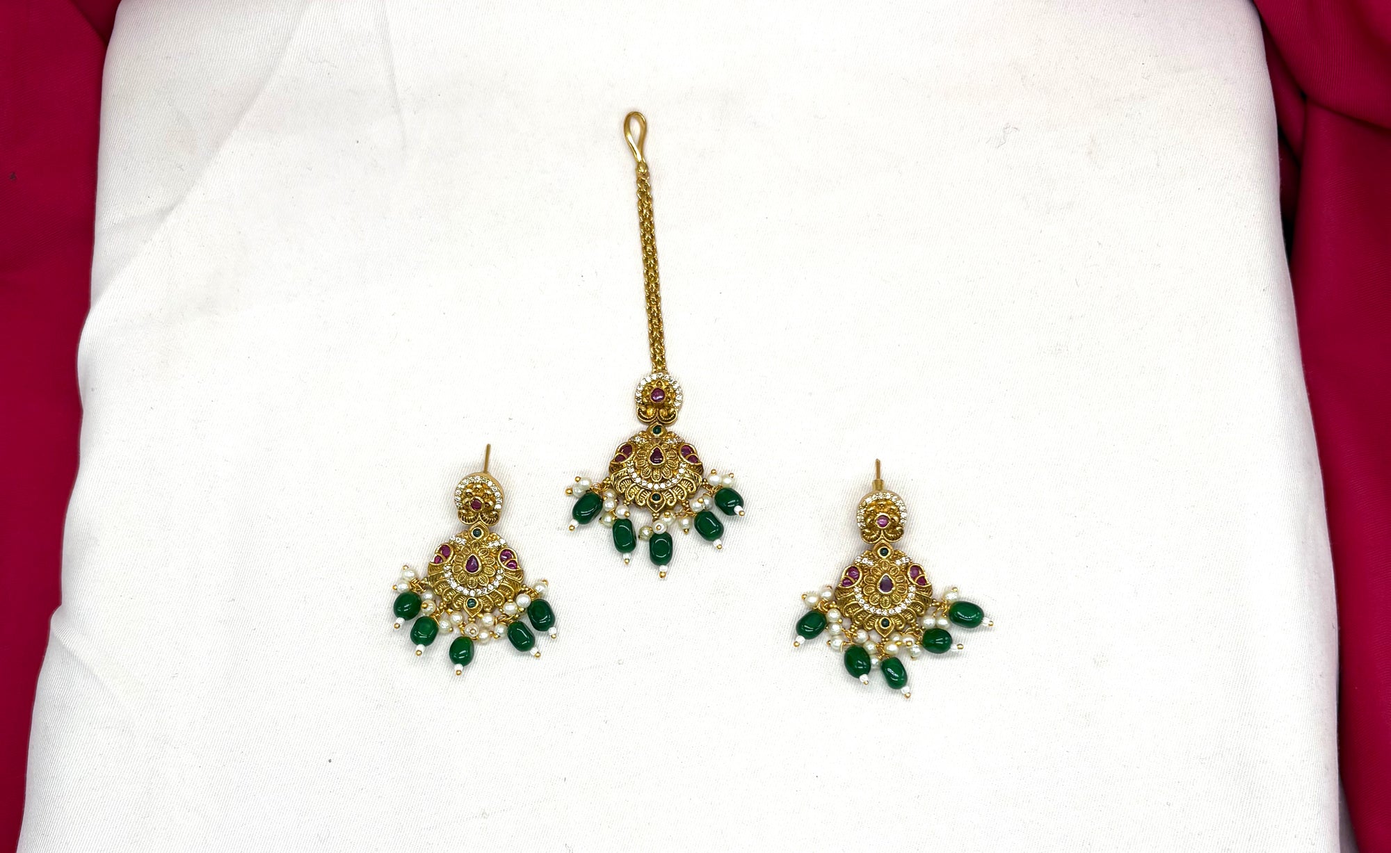 Matte finishing peacock design with Green Beads combo-set