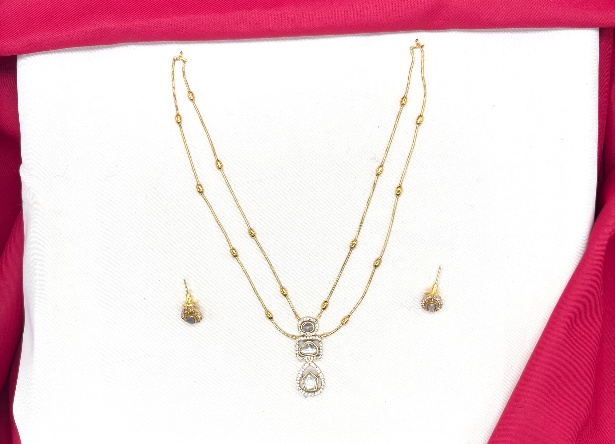Premium white Stone Two Layer Pendant Necklace Set