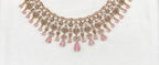 Premium matte finish American Diamonds flower design with Baby-Pink Stones Short Necklace