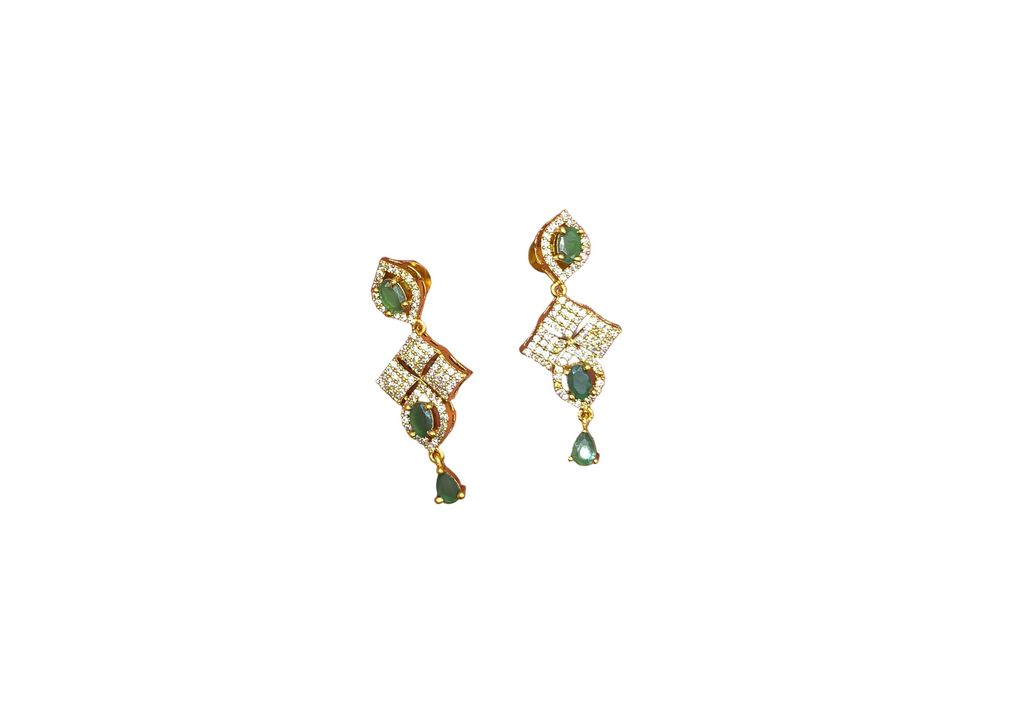 Matte finishing Green stones with American Diamonds short Necklace