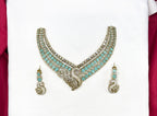 Premium Victorian finishing peacock design American diamonds With sea geeen stones Necklace