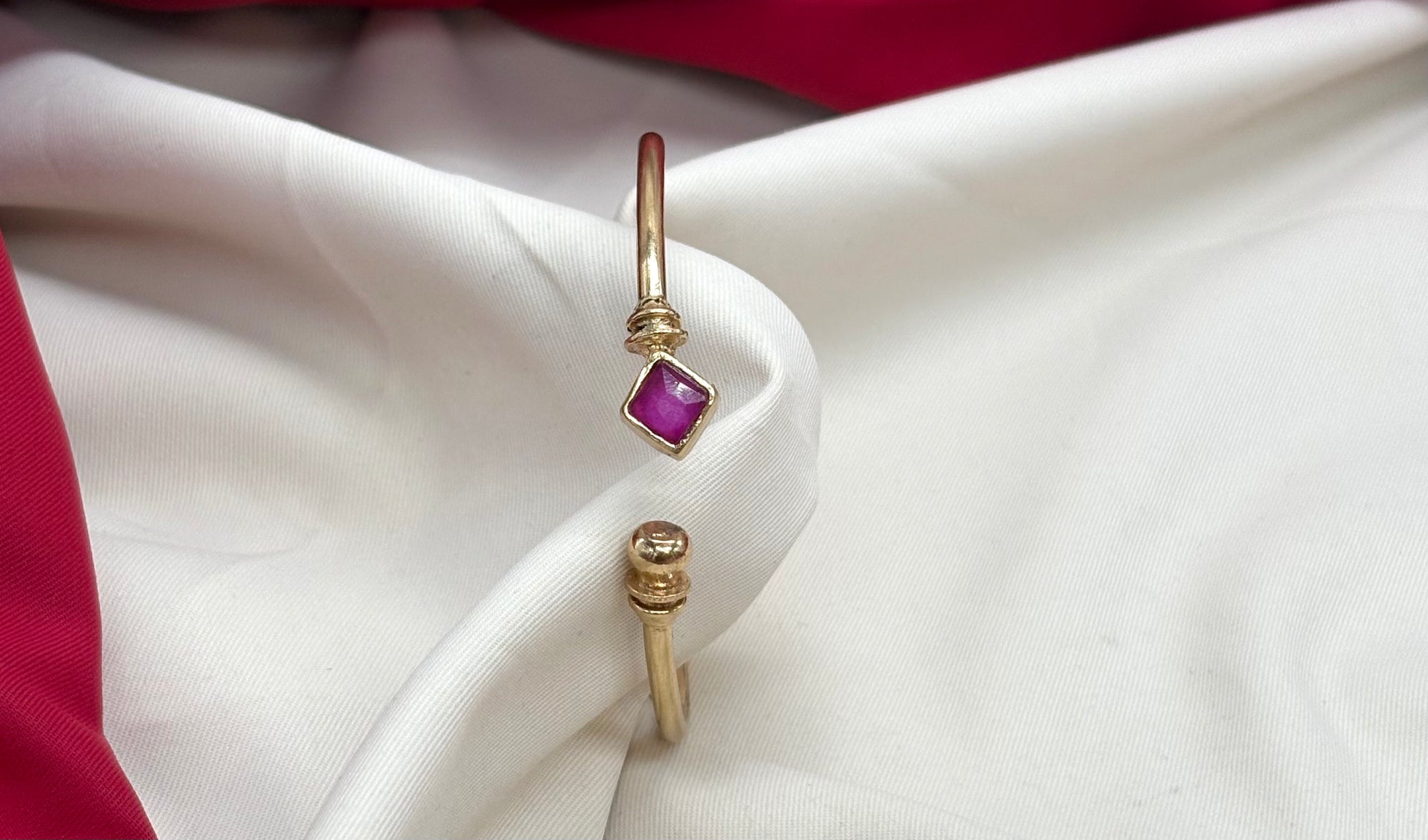 panchaloham Pink stone open-front cuff Kada