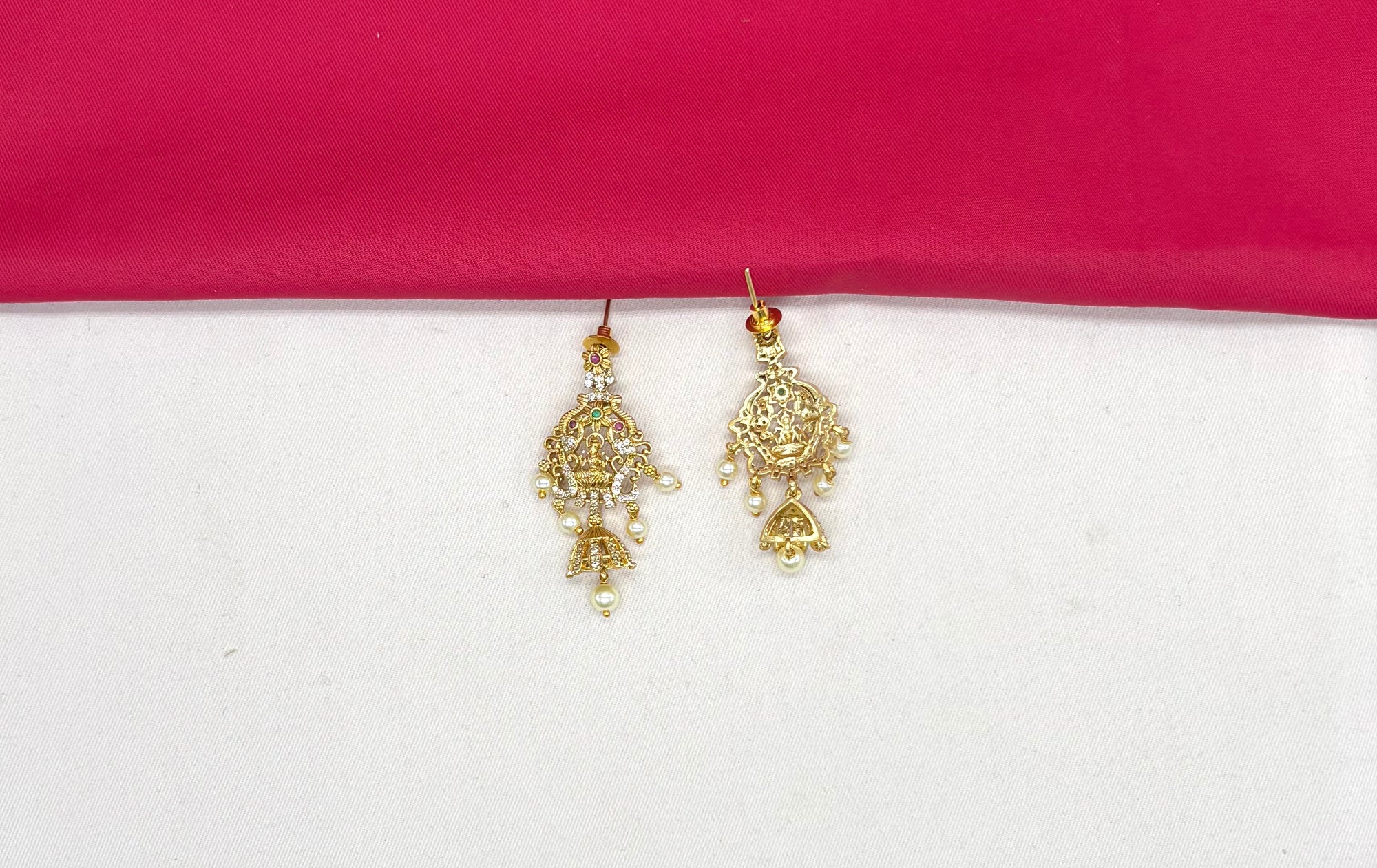 Matte finishing coin Lord Lakshmi with white pearls Long Haram