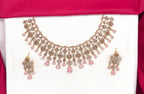 Premium matte finish American Diamonds flower design with Baby-Pink Stones Short Necklace