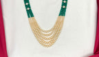 Premium Cubic Zirconia Green beads and pearls AD with flowers design small locket Mala for Unisex