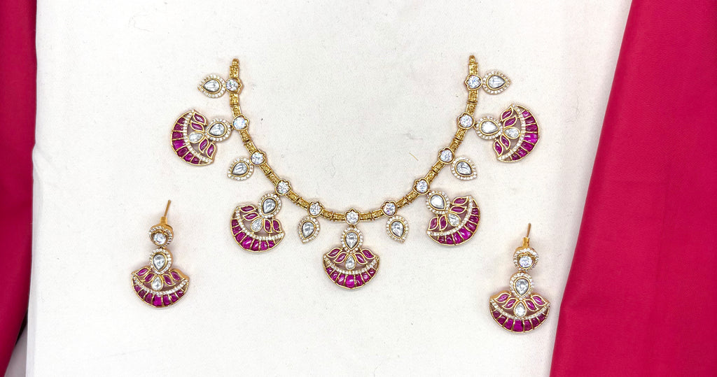NIRVI polki Pink Hasli short Necklace