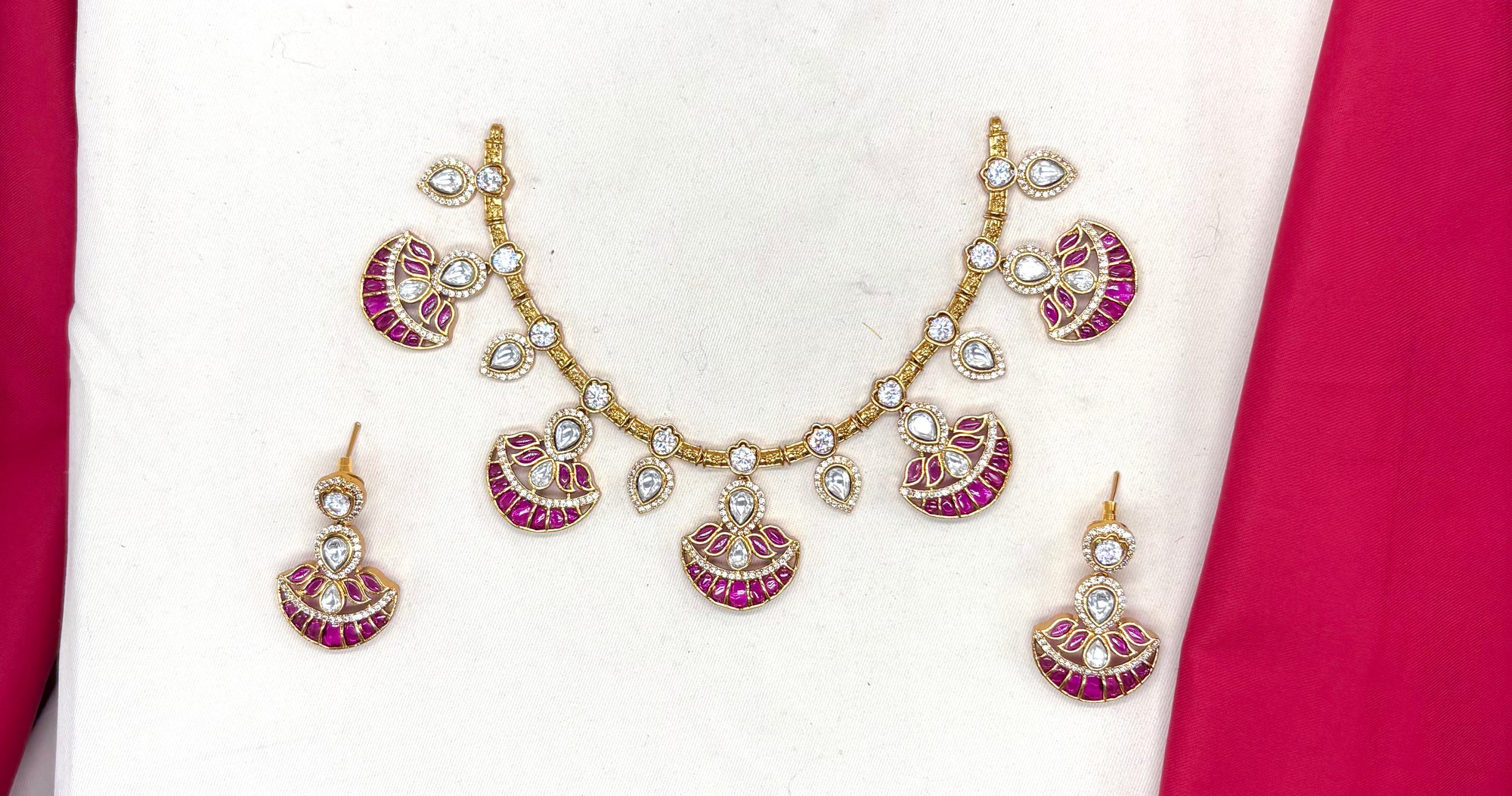 NIRVI polki Pink Hasli short Necklace