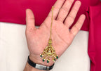 Matte finishing American Diamonds Lord Lakshmi Green Beads Maang Tikka