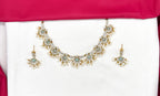 Matte finishing American Diamonds with Mint-Green stones and Guttapusalu Short Necklace