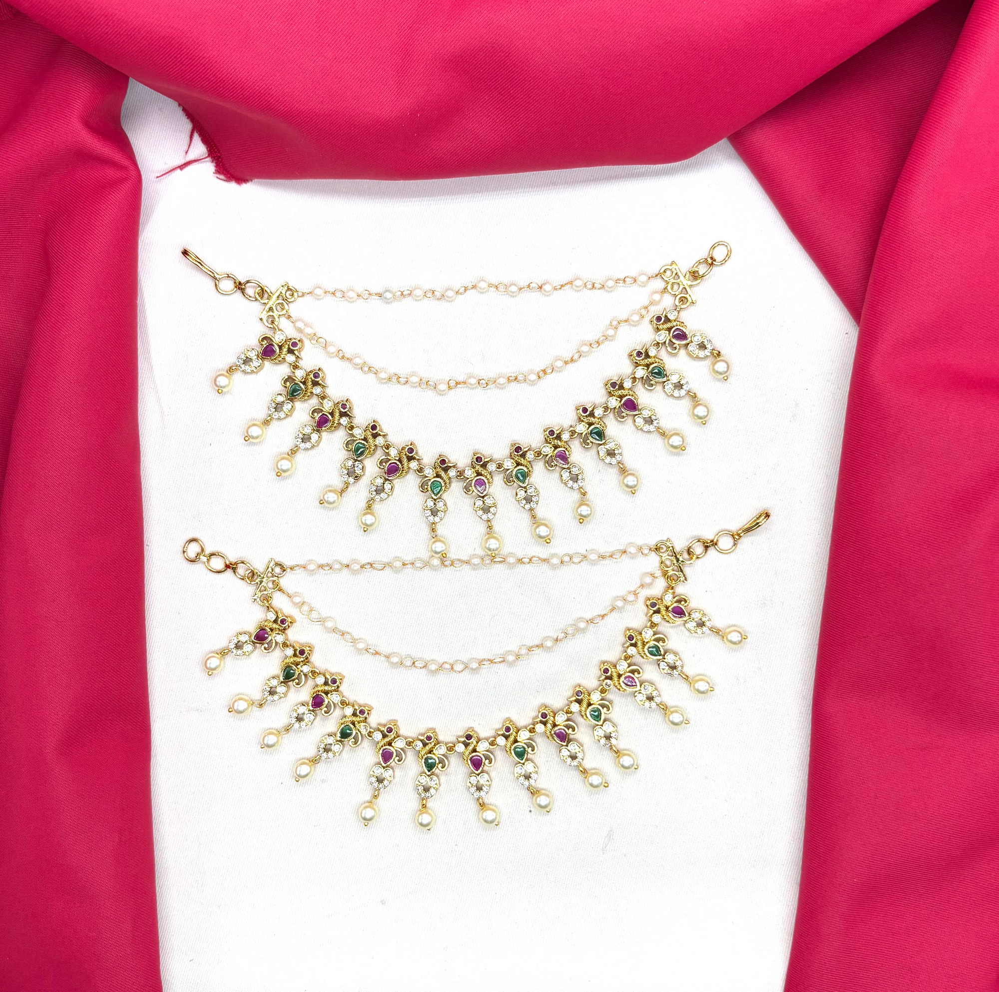 Matte finishing peacock design with American Diamonds multi stones Champaswaralu