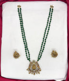 Premium Layered Lord Lakshmi pendent with Green stones Rani-Haram