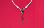 Silver American Diamonds stones deep Green teardrop and floral-shaped stones Short Necklace