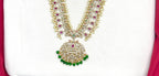 Matte finishing White pearls with Green & pink stones peacock designe finish pendent Long Haram Necklace