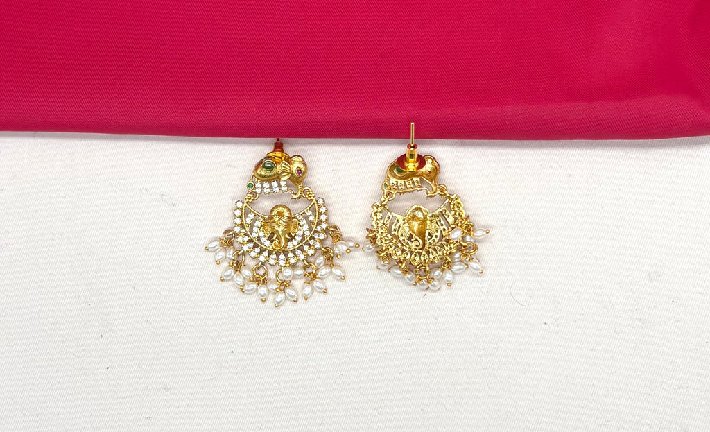 Gold finishing Lord Ganesha Pendant with Elephant design and Ad stones Short Necklace