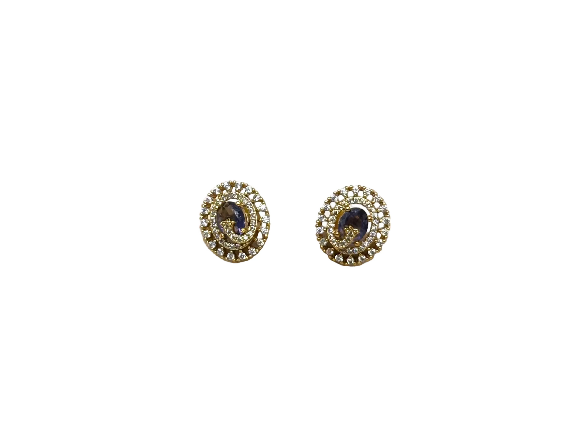 Victorian finish American Diamonds with purple stone stud Earring