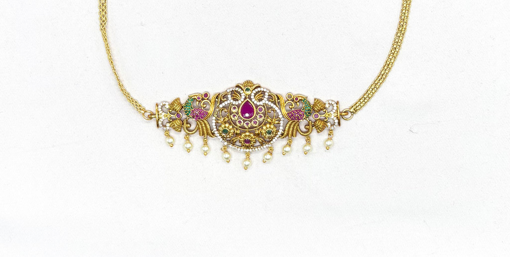 Matte finishing peacock design and multi-stones Choker