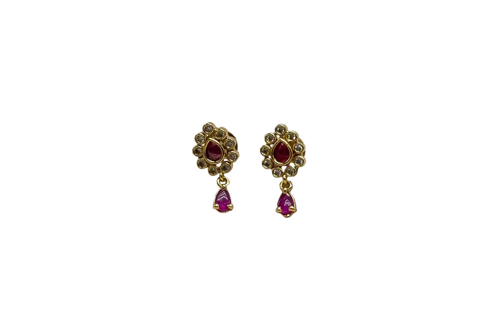Matte finishing floral design with pink stones earring
