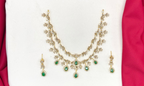 Matte finishing Floral Zircon & Ad Stones Green Short Necklace