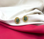 Vintage Mint-Green Moissanite Stone carved gold-tone clip-on earring