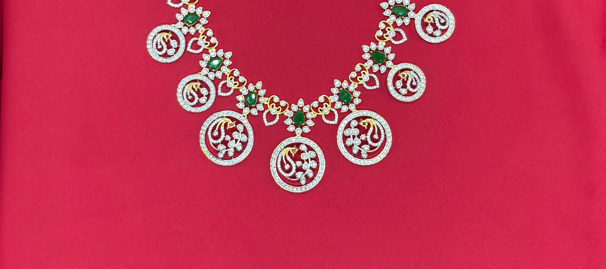 Premium GJ Polishing Butto mala Peacock design with Green stones Short Necklace