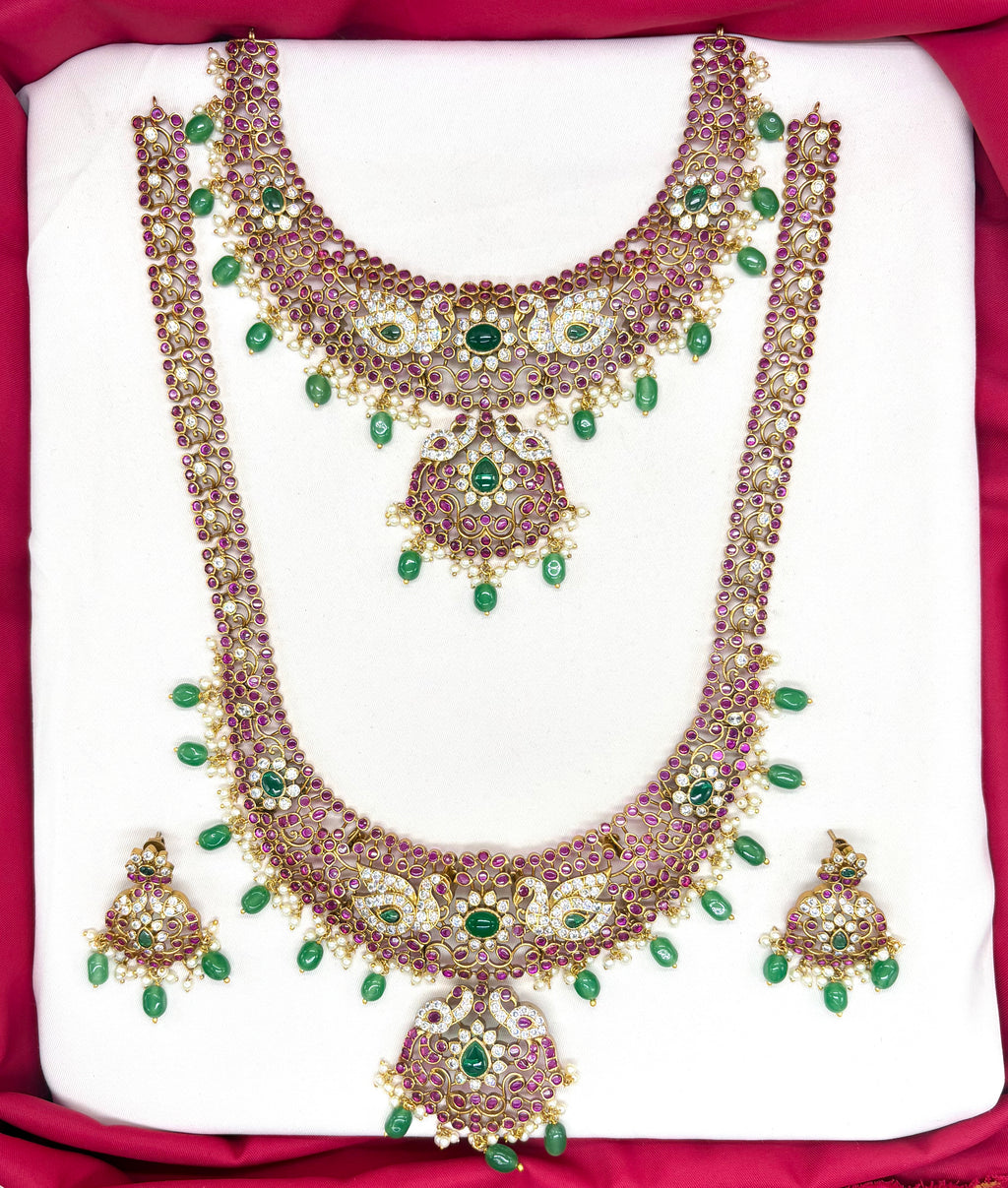 Premium Jadau kundan peacock Design Combo-Set Necklace