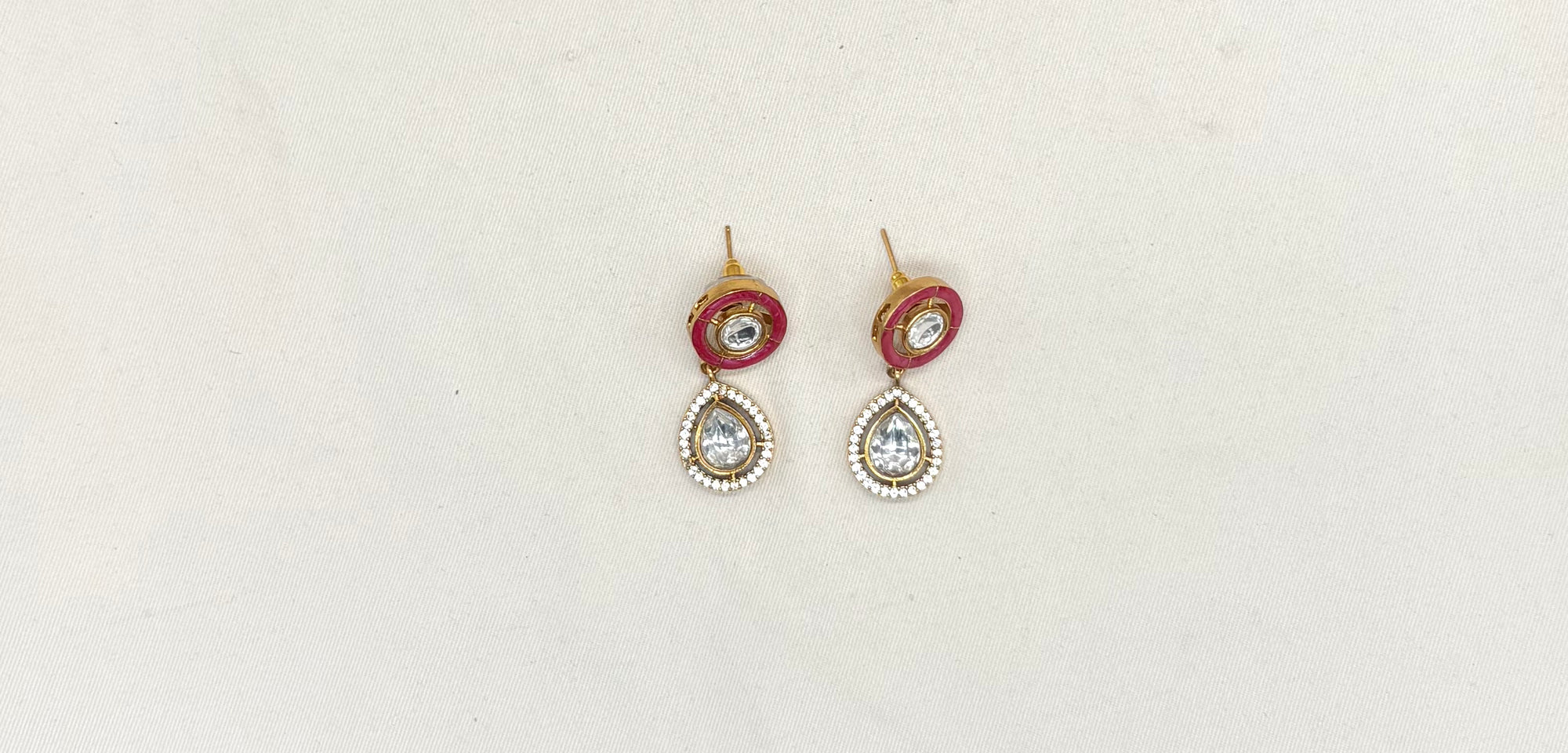 Premium Moissanite Stones floral design pink circle finish Short Necklace