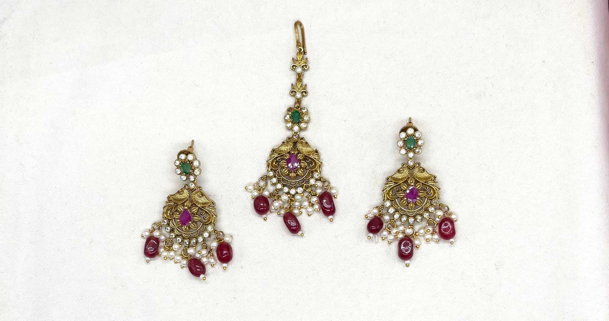Matte finishing flower design with Ad stone & Red Beads combo-set