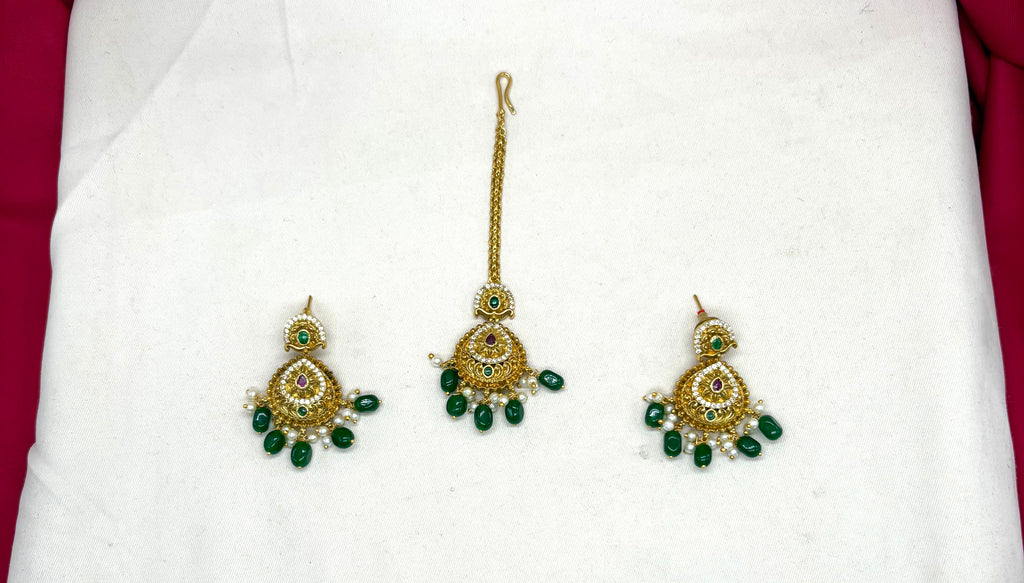 Matte finishing floral design with Green Beads combo-set