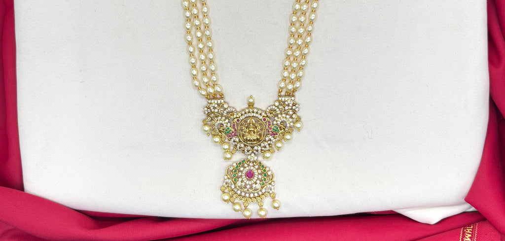 Premium Layered peacock design with Rice pearls Rani Haram