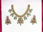 Jadau Kundan with Green Beads Floral design Short Necklace